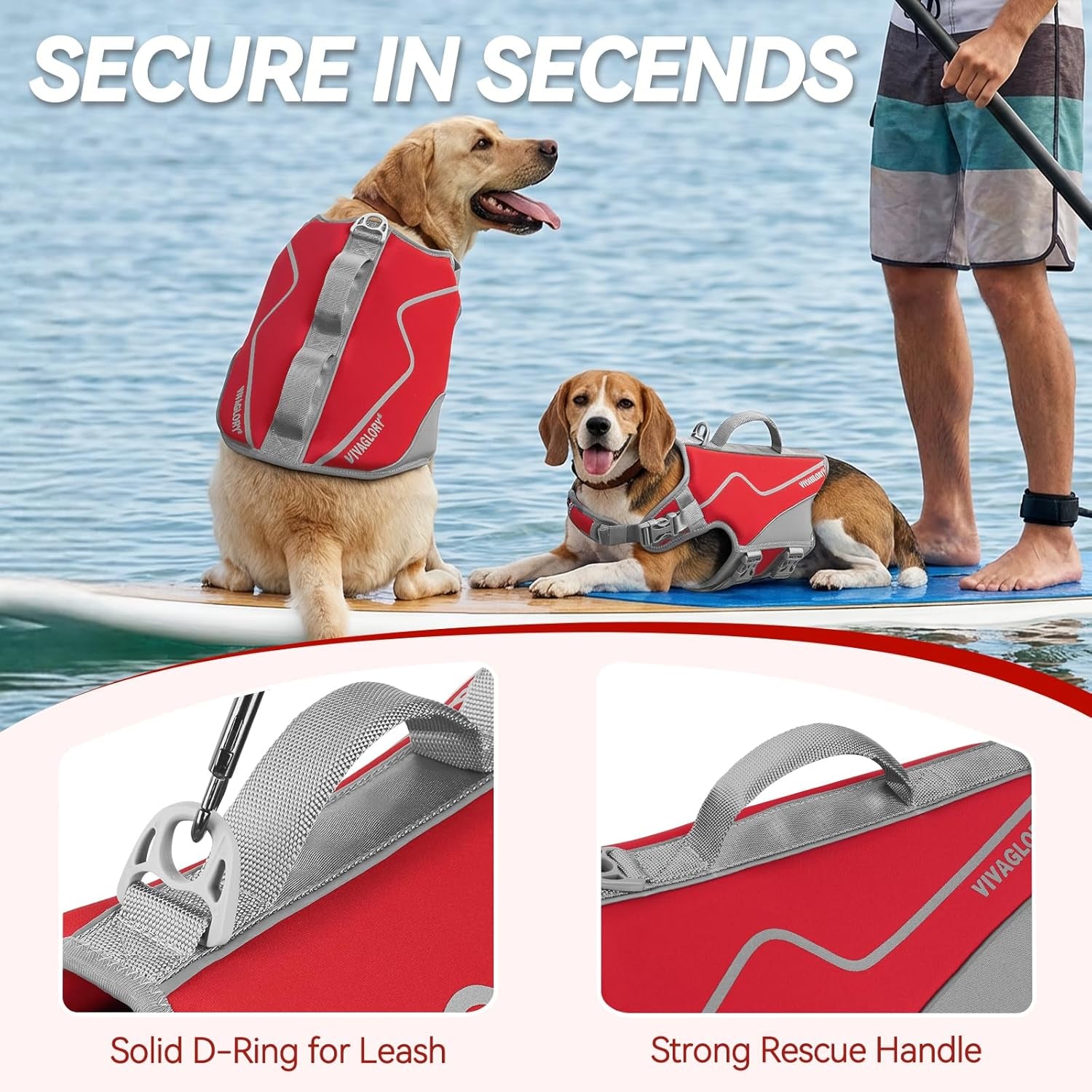 Neoprene Dog Life Vest, Dog Life Jacket for Swimming & Boating, Buoyancy & Comfort for Puppy Doggy, Swimming Vest with Handle, M, Red