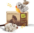 2 Pack Cat Toys Interactive for Indoor Cats Feather Squeaky Bird & Mouse Kitten Plush Toys, Three Dogs & a Cat Melody Chaser Motion Activated Kitty Toys with Bird Chirping