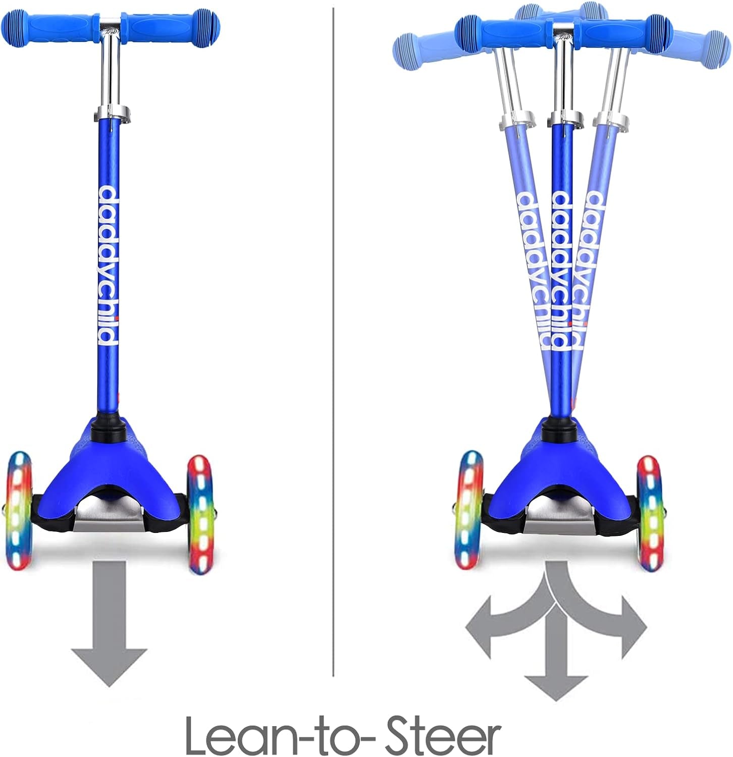 3-Wheel Kick Scooter for Kids Ages 3-8 Lean-To-Steer Toddler Scooter with Extra Wide Light up Wheels, 4 Adjustable Heights, Foldable Scooters for Boys & Girls, Max Weight 110Lbs