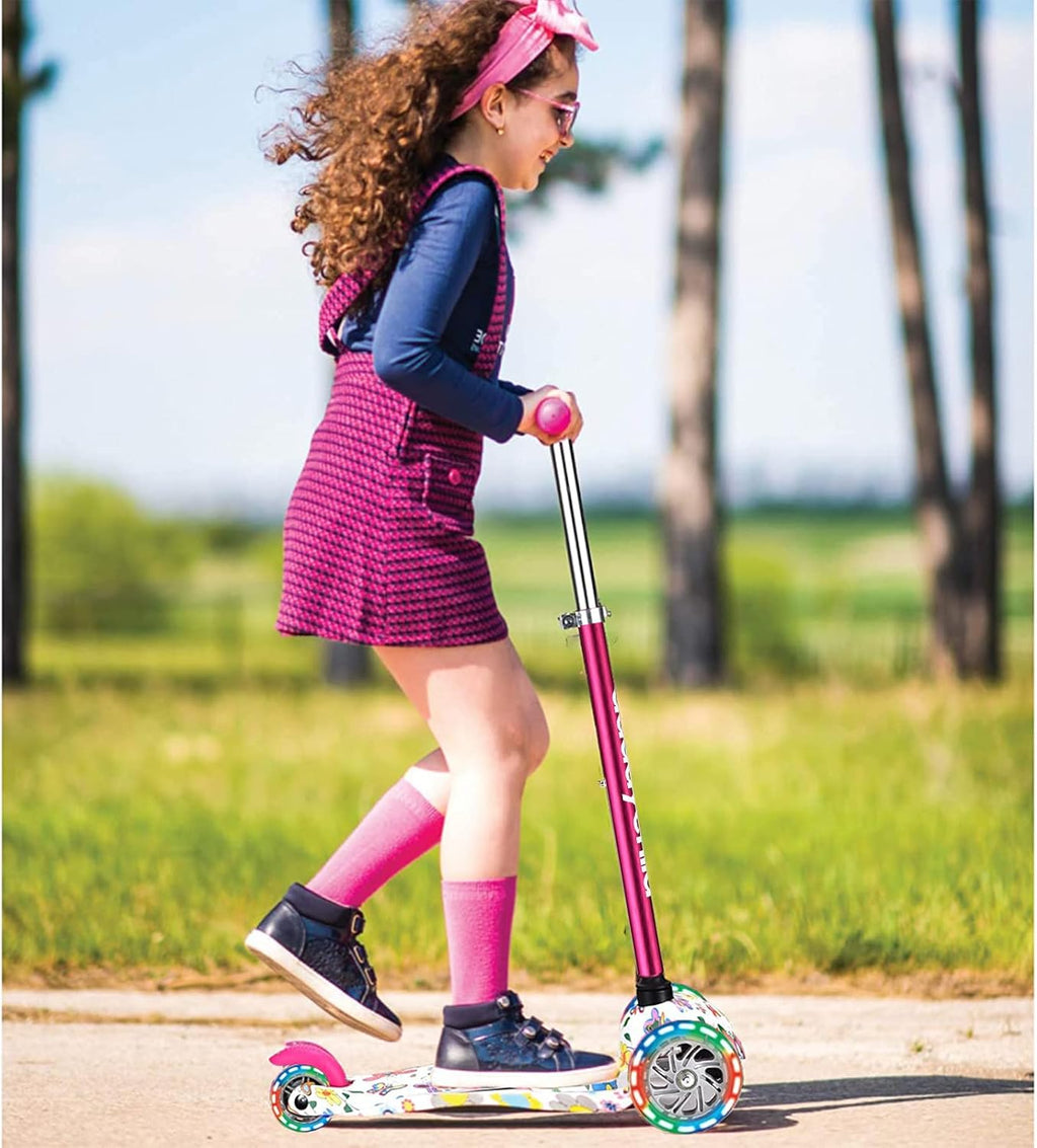 3-Wheel Kick Scooter for Kids Ages 3-8 Lean-To-Steer Toddler Scooter with Extra Wide Light up Wheels, 4 Adjustable Heights, Foldable Scooters for Boys & Girls, Max Weight 110Lbs